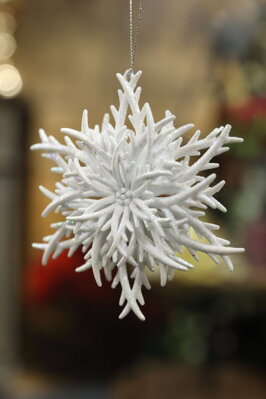  Biela závesná vianočná ozdoba snehová vločka 11cm