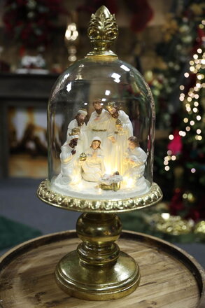 Bielo zlatý Betlehem v kupole 60cm