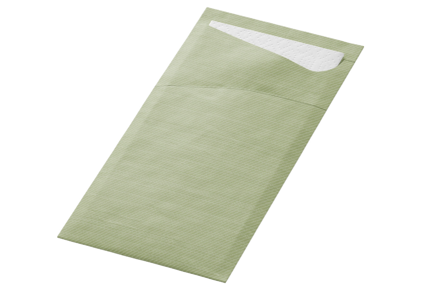 Príborník - SACCHETTO pocket + tissue Pistachio, biely obrúsok 19x8,5/100ks, Duni