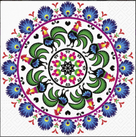 ROOSTER CIRCLE FOLK 33x33 servítky, Paw