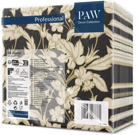 BEAUTIFUL FLORAL PATTERN BLACK 40x40/50 ks servítky Airlaid, PAW