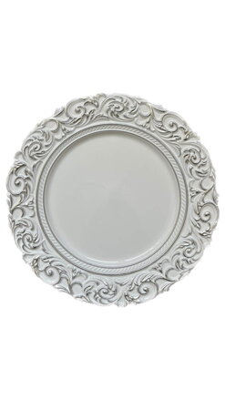 Bielo strieborný klubový tanier s ornamentom 35cm