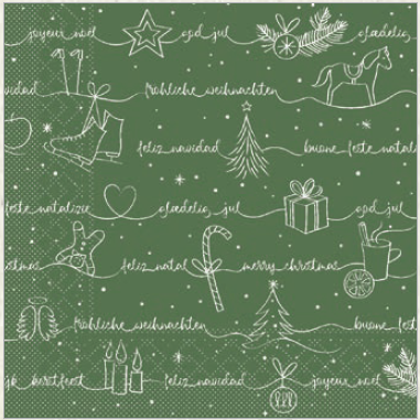 Vianočné servítky tissue Ravin grun-gold 33x33 / 600 ks