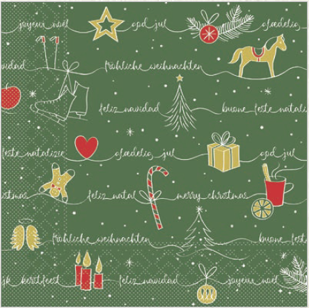 Vianočné servítky tissue Ravin grun-gold 40x40 / 600 ks