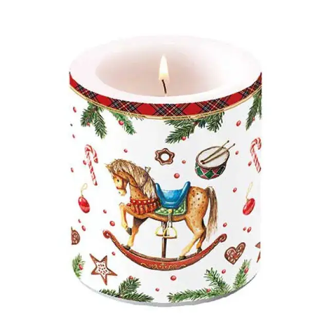 Sviečka vianočná Classic rocking horse white, malá