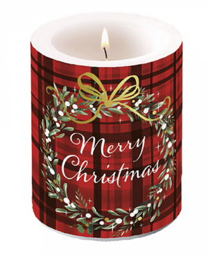 Vianočná sviečka veľká CHRISTMAS PLAID red, Ambiente