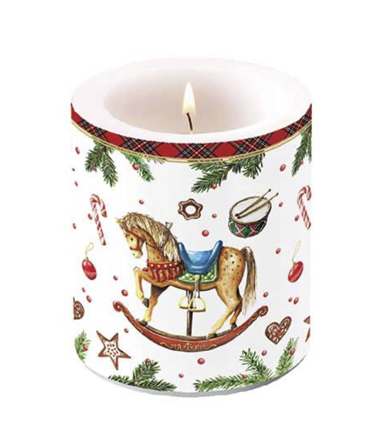 Sviečka vianočná Classic rocking horse white, medium