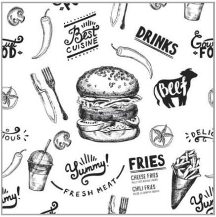 Burger Papier BURGER MENU schwarz/weiss / 30x30 cm /