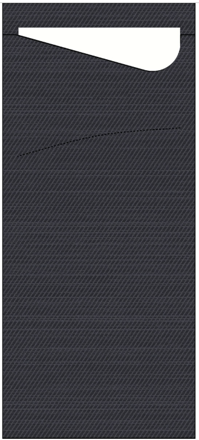 Príborník - SACCHETTO pocket + tissue Black, biely obrúsok 19x8,5/100ks, Duni