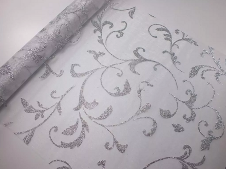 Organza glitter 36 cm x 10 yds - strieborná