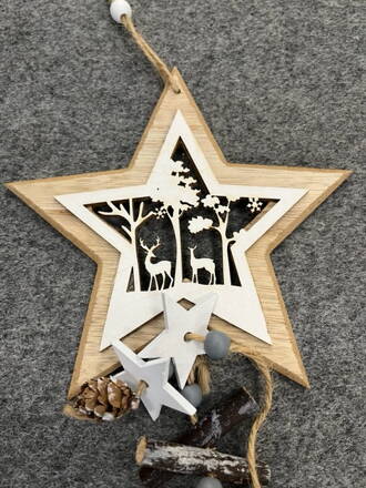 Vianočná drevená Girlanda so srnkami hviezda