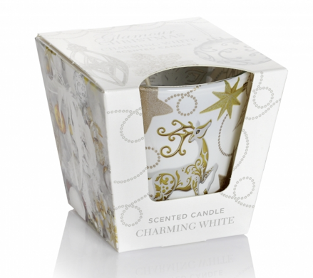 Vianočná aromatická sviečka GLAMOUR CHRISTMAS 115 G -CHARMING WHITE 