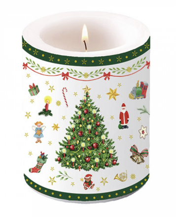 Vianočná sviečka veľká CHRISTMAS EVERGREEN white, Ambiente