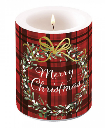 Vianočná sviečka veľká CHRISTMAS PLAID red, Ambiente